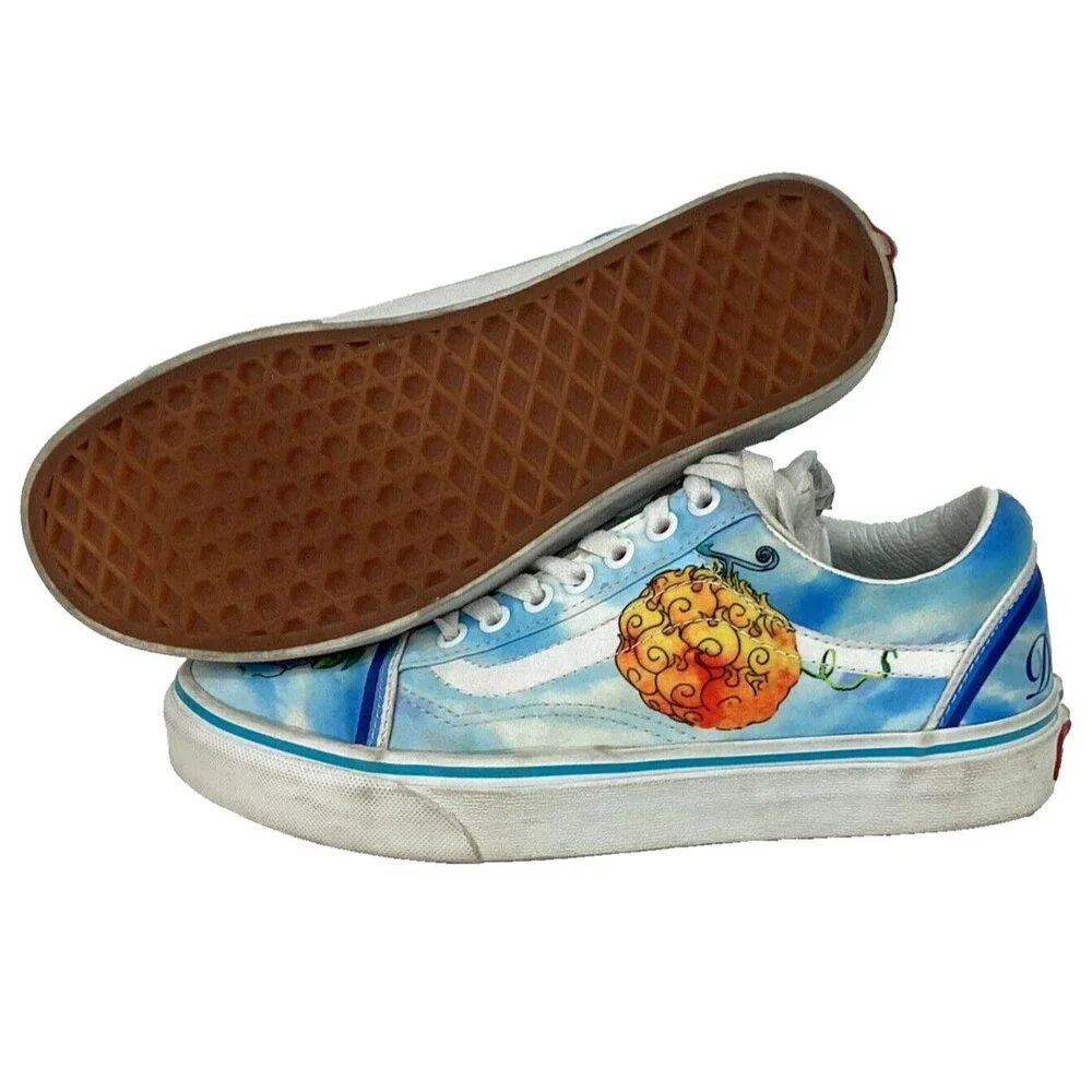 VANS x One Piece Old Skool-Women's 8.5/Mens 7-Devil Fruit-Blue Anime Skate Shoes